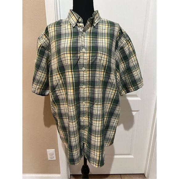 Abercrombie & Fitch green and white plaid button up shirt with a hint of yellow - Picture 1 of 5